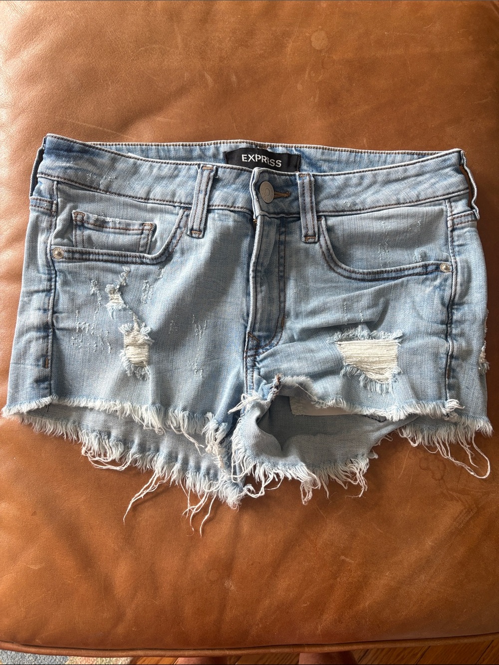 Express Light Wash Distressed Denim Cutoff Shorts